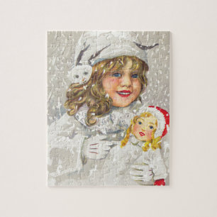 Puzzle Fille victorienne de Noël vintage avec poupée dans