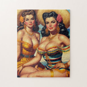 Puzzle Filles de beauté vintage de plage
