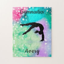 Filles Gymnastique Aquarelle avec Coeurs flottants
