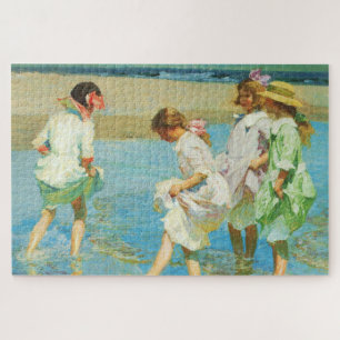 Puzzle Filles marchant dans l'eau sur une plage côtière