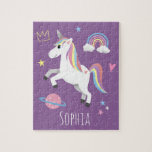 Puzzle Filles mignonne Magique Violet Unicorne & Nom Enfa<br><div class="desc">Ce dessin de puzzle pour enfants mignon et moderne présente un dessin de licorne violette, avec arc-en-ciel, couronne de princesse, coeur, étoiles et planète, et peut être personnalisé avec votre nom de filles. Le cadeau parfait magique et girly pour n'importe quel amant de licorne!</div>
