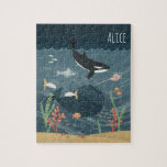 Puzzle Filles Mignonne Nuit Océan & Whimsical Orca Enfant<br><div class="desc">Ce puzzle pour enfants mignon et capricieux présente une illustration de dessin animé de créature océanique nocturne, avec un espadon, un crabe, un orque, un poisson et des algues, et vous permet d'ajouter le nom de vos filles dans une police manuscrite. Le cadeau idéal pour les amoureux de la mer....</div>