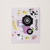 Puzzle Filles mignonne pourpre tracteur de ferme et nom E (Vertical)