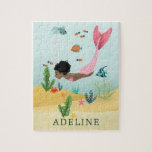 Puzzle Filles mignonnes magiques sous la mer Afro Mermaid<br><div class="desc">Ce modèle de puzzle pour enfants mignon, fantaisiste et moderne présente une sirène sous-marine avec une afro naturelle, avec du poisson, des algues, un crabe et une étoile de mer, et peut être personnalisé avec votre nom de filles. Le cadeau parfait magique et girly pour tout amoureux de sirène!</div>