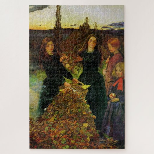 Puzzle Filles ramassant des feuilles d'automne pour un fe (Vertical)