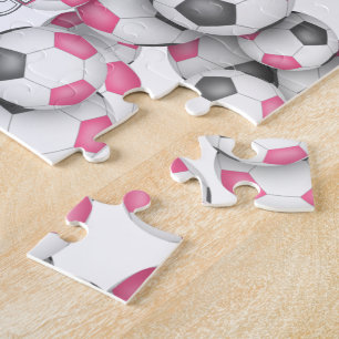 Puzzle filles rose gris ballons de football motif