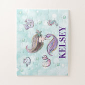 Puzzle Filles Sirène & Animaux de mer Nom personnalisé (Vertical)