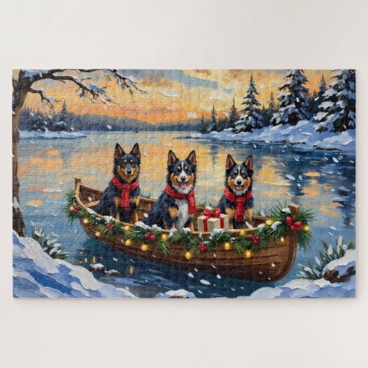 Puzzle Finnish Lapphund Christmas Boat Holiday (Horizontal)
