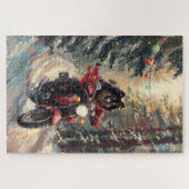 Puzzle Finnish Lapphund Dog Riding Motorcycle Christmas  (Horizontal)
