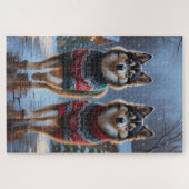 Puzzle Finnish Lapphund Dogs Christmas Snow Holiday (Horizontal)