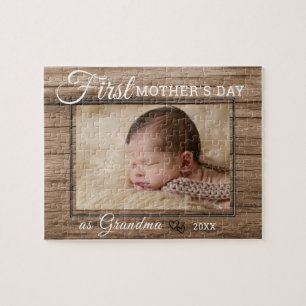 Puzzle First Mother's Day Grandma Photo Rustic Wood