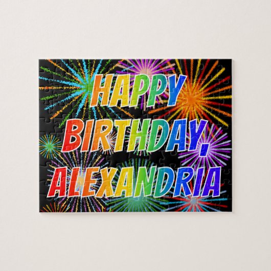 Puzzle First Name "ALEXANDRIA", Fun "HAPPY BIRTHDAY" (Horizontal)