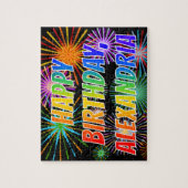 Puzzle First Name "ALEXANDRIA", Fun "HAPPY BIRTHDAY" (Vertical)