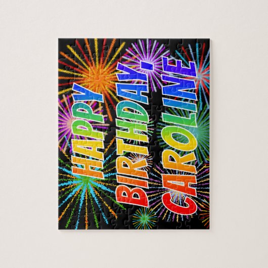 Puzzle First Name "CAROLINE", Fun "HAPPY BIRTHDAY" (Vertical)