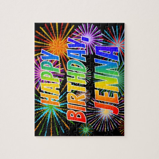 Puzzle First Name "JENNA", Fun "HAPPY BIRTHDAY" (Vertical)