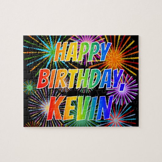 Puzzle First Name "KEVIN", Fun "HAPPY BIRTHDAY" (Horizontal)