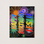 Puzzle First Name "LESLIE", Fun "HAPPY BIRTHDAY" (Vertical)