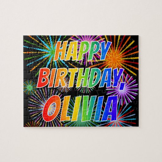 Puzzle First Name "OLIVIA", Fun "HAPPY BIRTHDAY" (Horizontal)