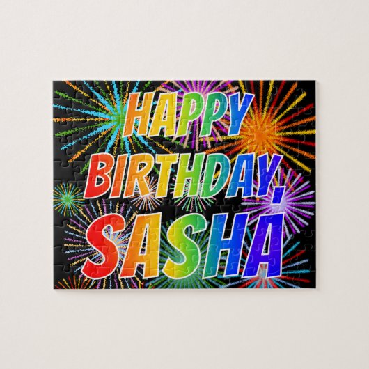 Puzzle First Name "SASHA", Fun "HAPPY BIRTHDAY" (Horizontal)