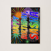 Puzzle First Name "SASHA", Fun "HAPPY BIRTHDAY" (Vertical)