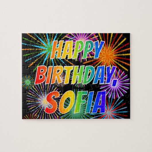 Puzzle First Name "SOFIA", Fun "HAPPY BIRTHDAY" (Horizontal)