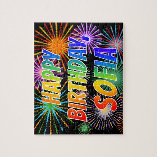 Puzzle First Name "SOFIA", Fun "HAPPY BIRTHDAY" (Vertical)