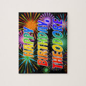 Puzzle First Name "THEODORE", Fun "HAPPY BIRTHDAY" (Vertical)