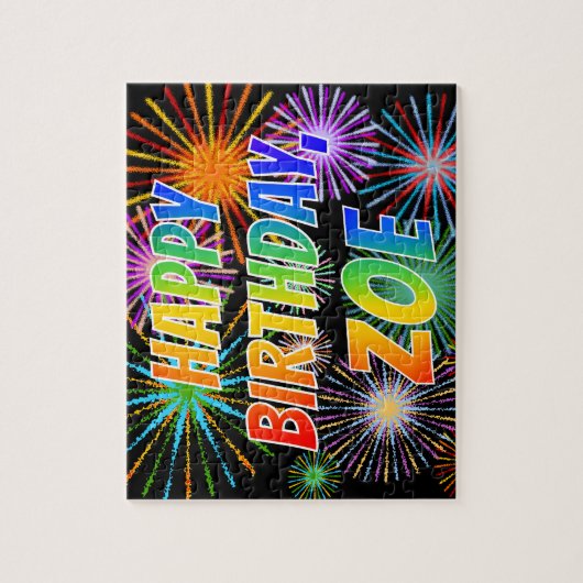 Puzzle First Name "ZOE", Fun "HAPPY BIRTHDAY" (Vertical)