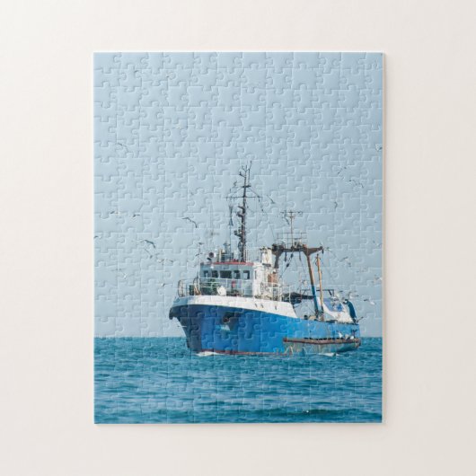Puzzle Fishing vessel comes back to the port (Vertical)