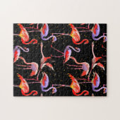 Puzzle Flamant Oiseaux Colorés sur Fond Noir (Horizontal)
