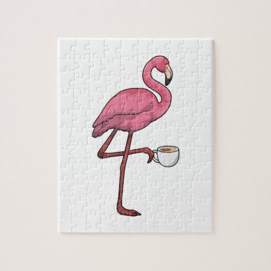 Puzzle Flamant rose avec la coupe du café (Vertical)