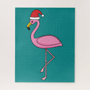 Puzzle Flamant rose de Noël avec Santa Hat