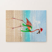 Puzzle Flamant rose de Noël sur la plage (Horizontal)