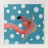 Puzzle Flamant rose d'été | Décoratif Pois Bleu (Horizontal)