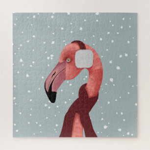 Puzzle Flamant rose D'Hiver Whimsical Et Cosy Avec Écharp