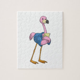 Puzzle Flamant rose en tant que secrétaire avec Bloc-note