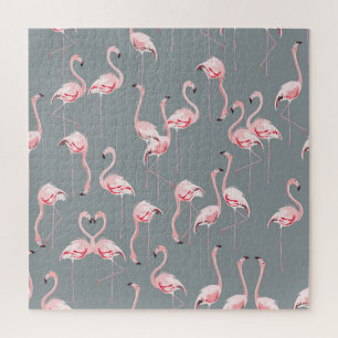 Puzzle Flamant rose Grey : Vintage Motif sans couture.