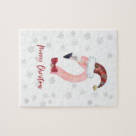 Puzzle Flamant rose moderne Père Noël Snowflake Noël blan (Horizontal)