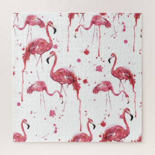 Puzzle Flamant rose motif aquarelle, design dynamique.