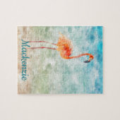 Puzzle Flamant rose rose aquarelle| Île tropicale (Horizontal)