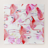 Puzzle Flamant rose Rose : Aquarelle Oiseau Floral (Horizontal)