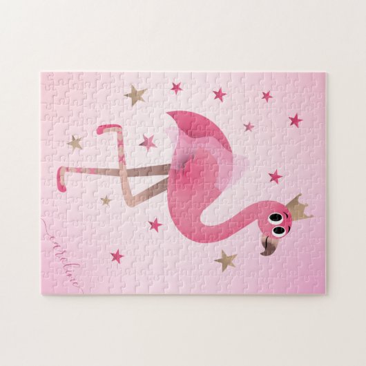 Puzzle Flamant rose rose mignon Stars Enfants Filles Nom (Horizontal)