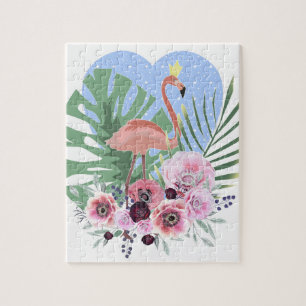 Puzzle Flamant rose rose palmier tropical