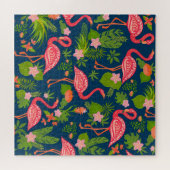 Puzzle Flamant rose rose : Turquoise rayé Vintage (Horizontal)