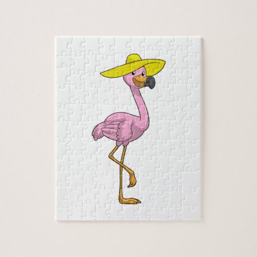 Puzzle Flamant rose sur la plage avec Casquette (Vertical)