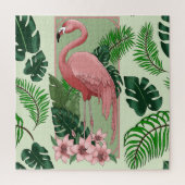 Puzzle Flamant Rose Tropical Feuilles de Palmier Vert Lys (Vertical)