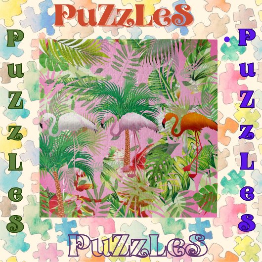 Puzzle Flamants roses en scène tropicale