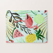 Puzzle Flamants roses et fruits. (Horizontal)