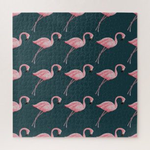 Puzzle Flamants roses sur motif bleu vintage sans soudure