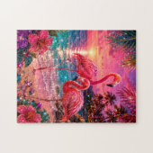 Puzzle Flamants roses sur une plage tropicale aux tons de (Horizontal)